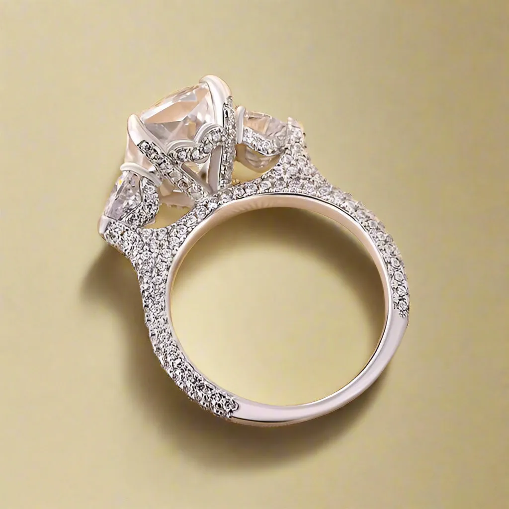 Luxurious Radiant Cut Three Stone Engagement Ring
