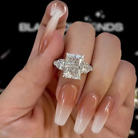 Luxurious Radiant Cut Three Stone Engagement Ring