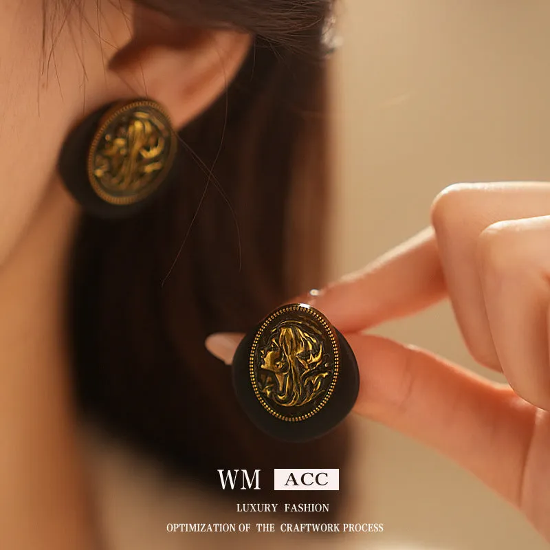 Luxurious Stripe Round Ellipse Geometric Alloy Electroplating Earrings