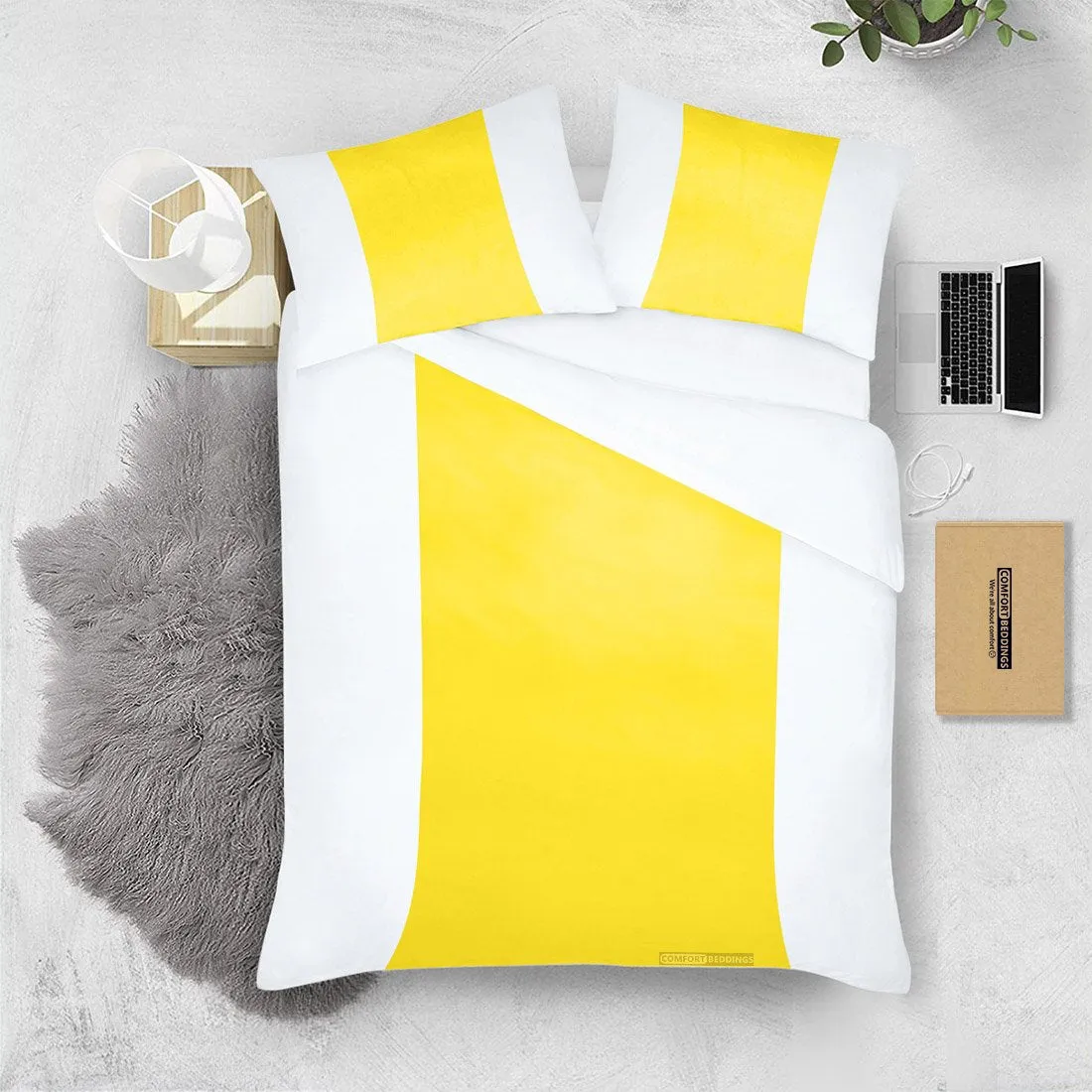 Luxurious Yellow contrast Colour Bar Duvet Cover