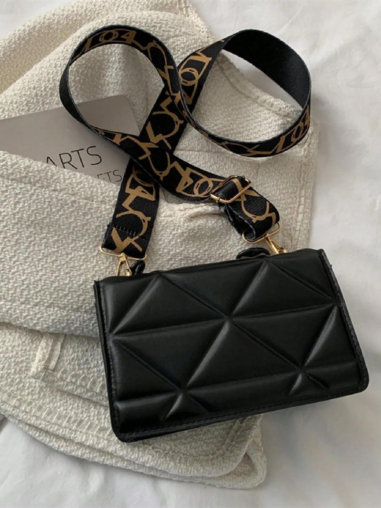 Mini Chain Decor Quilted Flap Embossed Crossbody Bag with Retro Chain