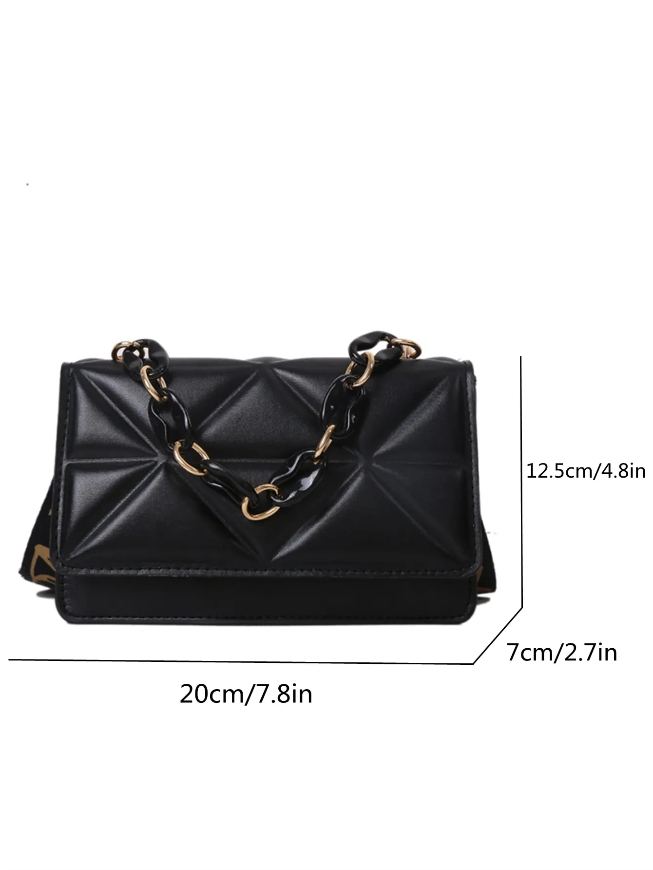 Mini Chain Decor Quilted Flap Embossed Crossbody Bag with Retro Chain