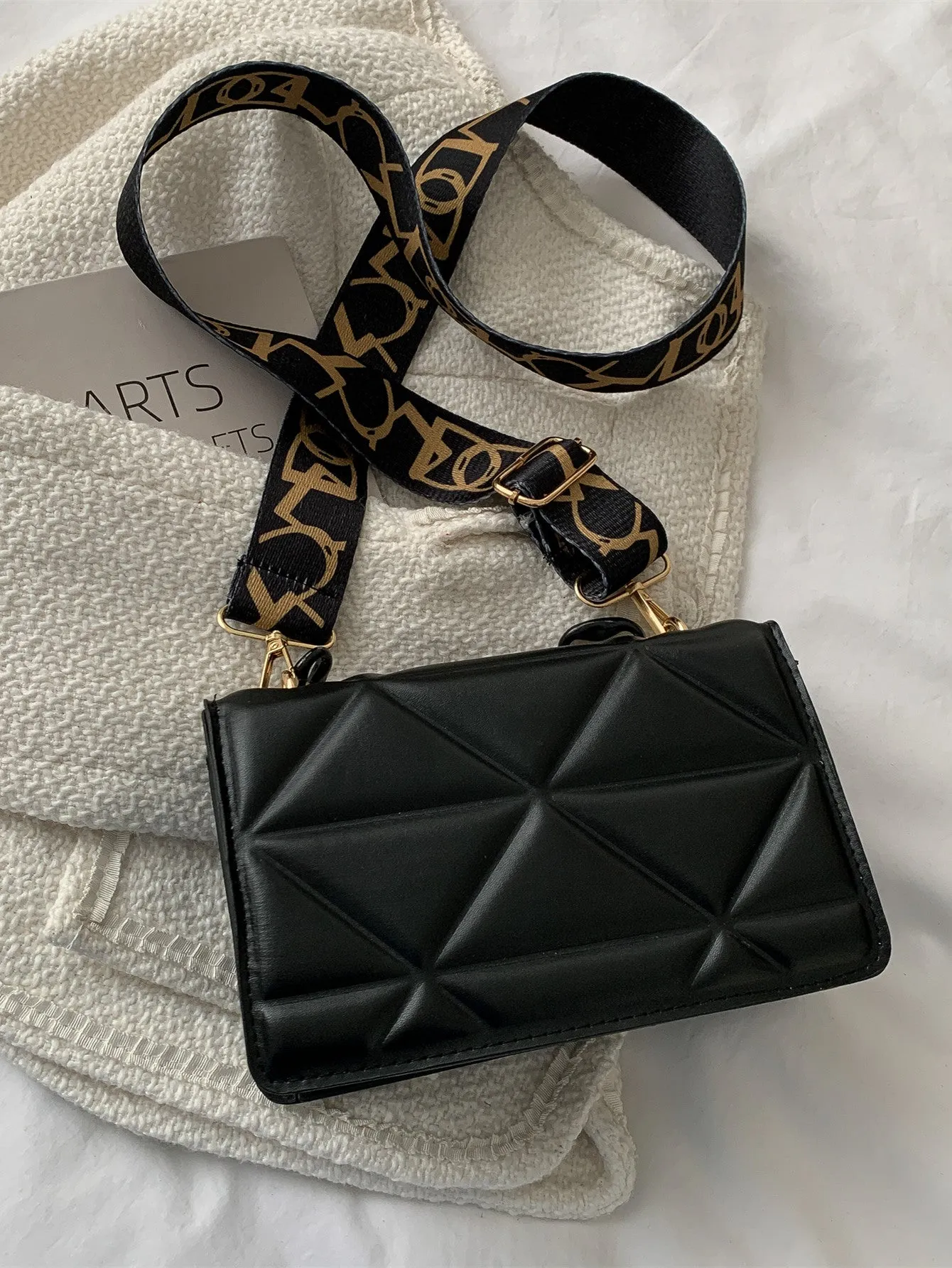 Mini Chain Decor Quilted Flap Embossed Crossbody Bag with Retro Chain