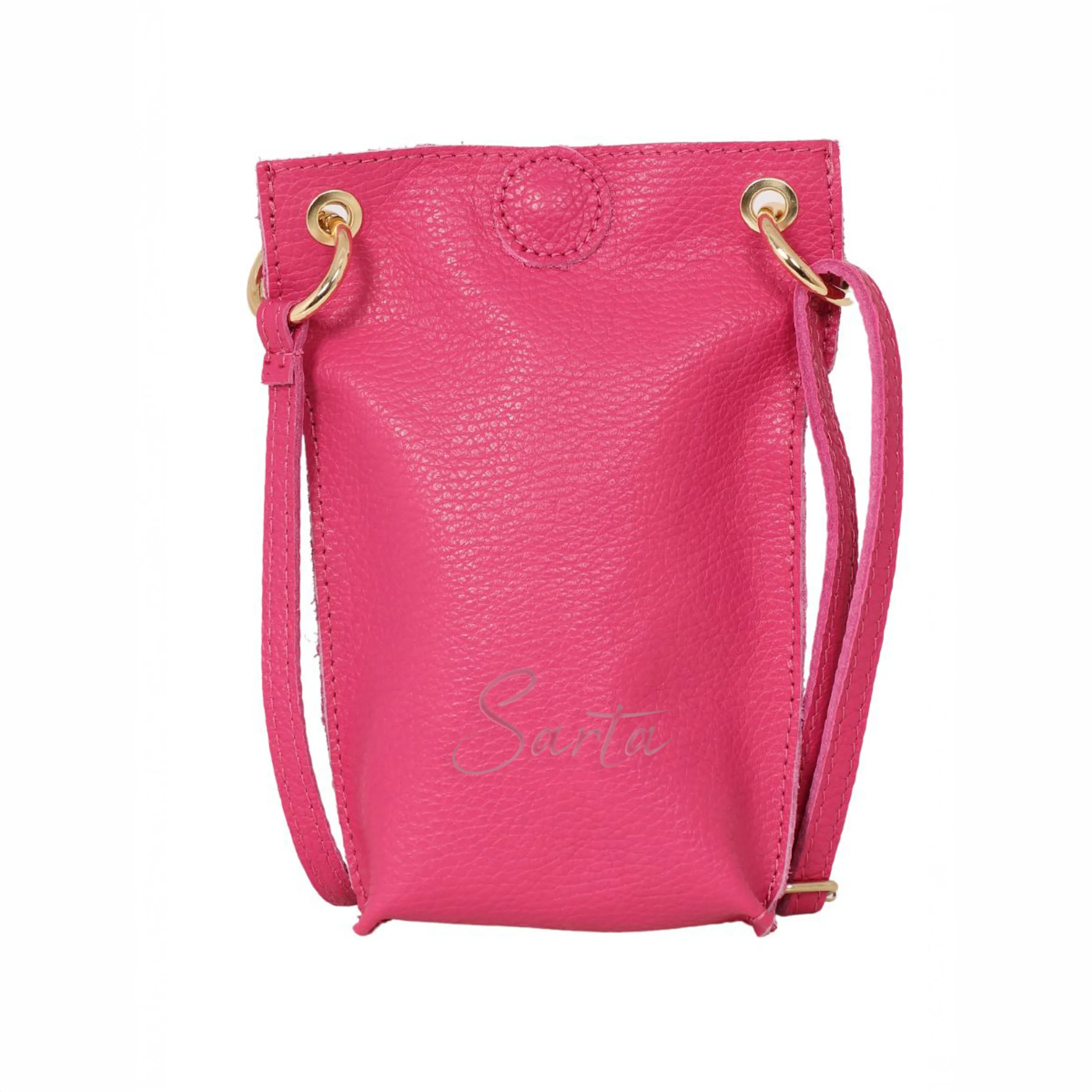 Nova - Italian Leather Phone Pouch - Raspberry, Pebbled