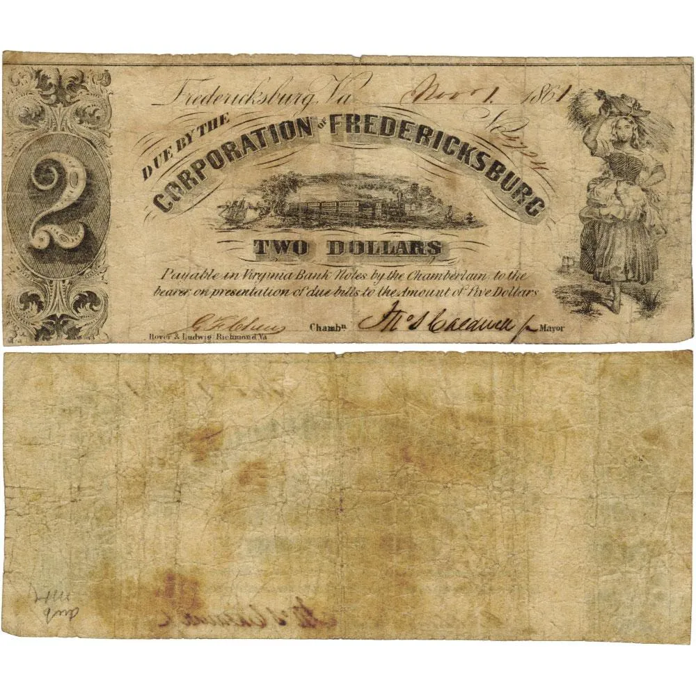 November 1 1861 Corporation of Fredericksburg $2 Jones TF05-17 - Very Good 