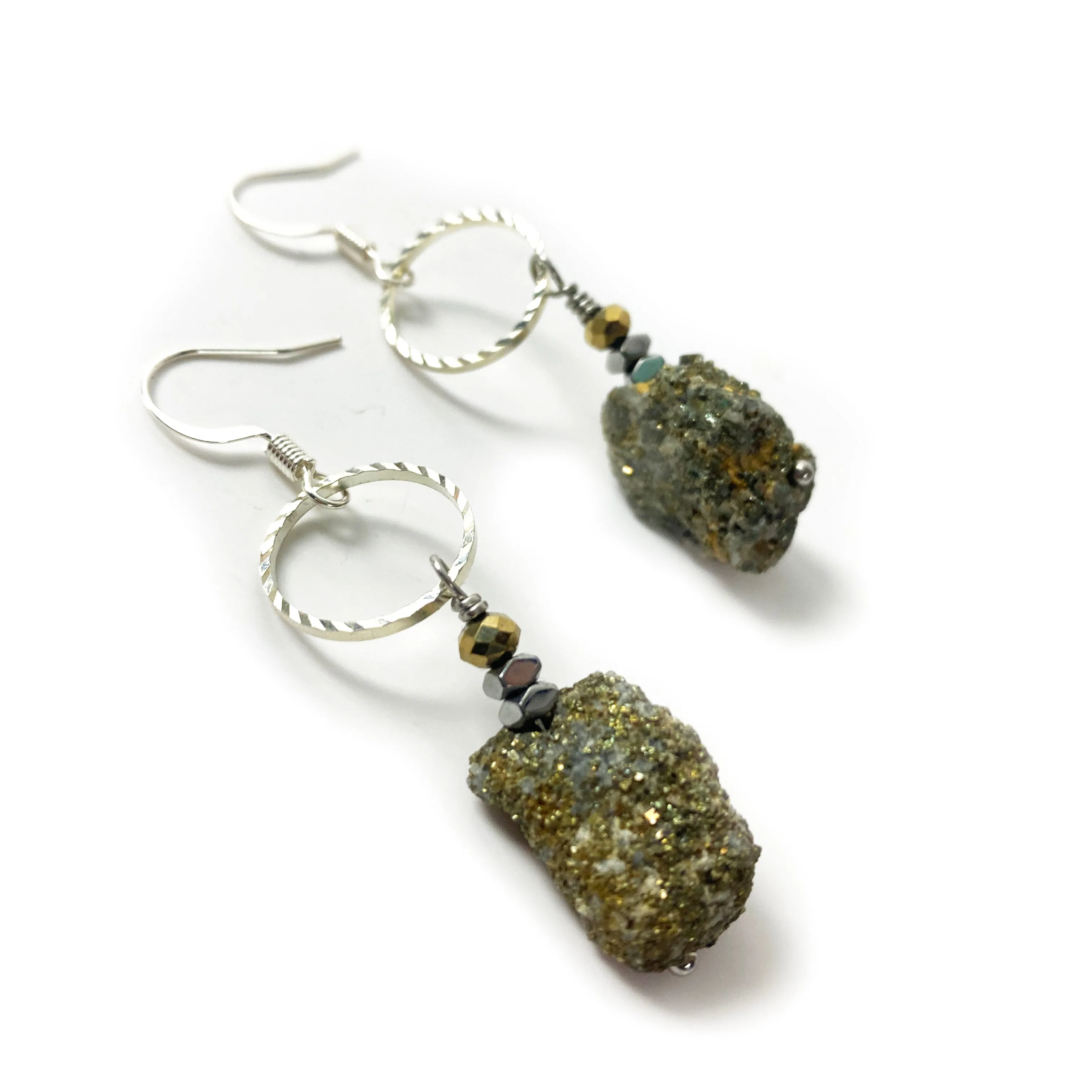 Of The Earth Earrings: Pyrite Nugs #3216