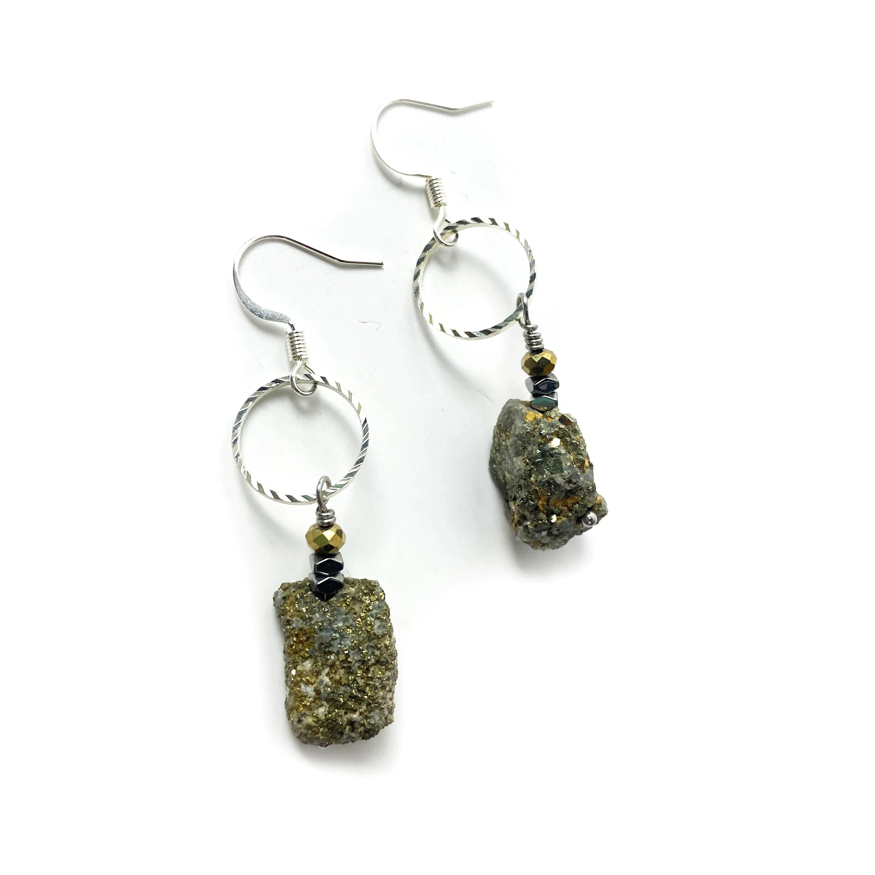 Of The Earth Earrings: Pyrite Nugs #3216
