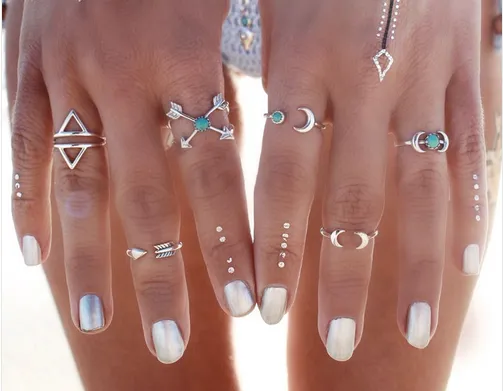 (On Sale!) Arrow and Moon Ring Set (6pc)