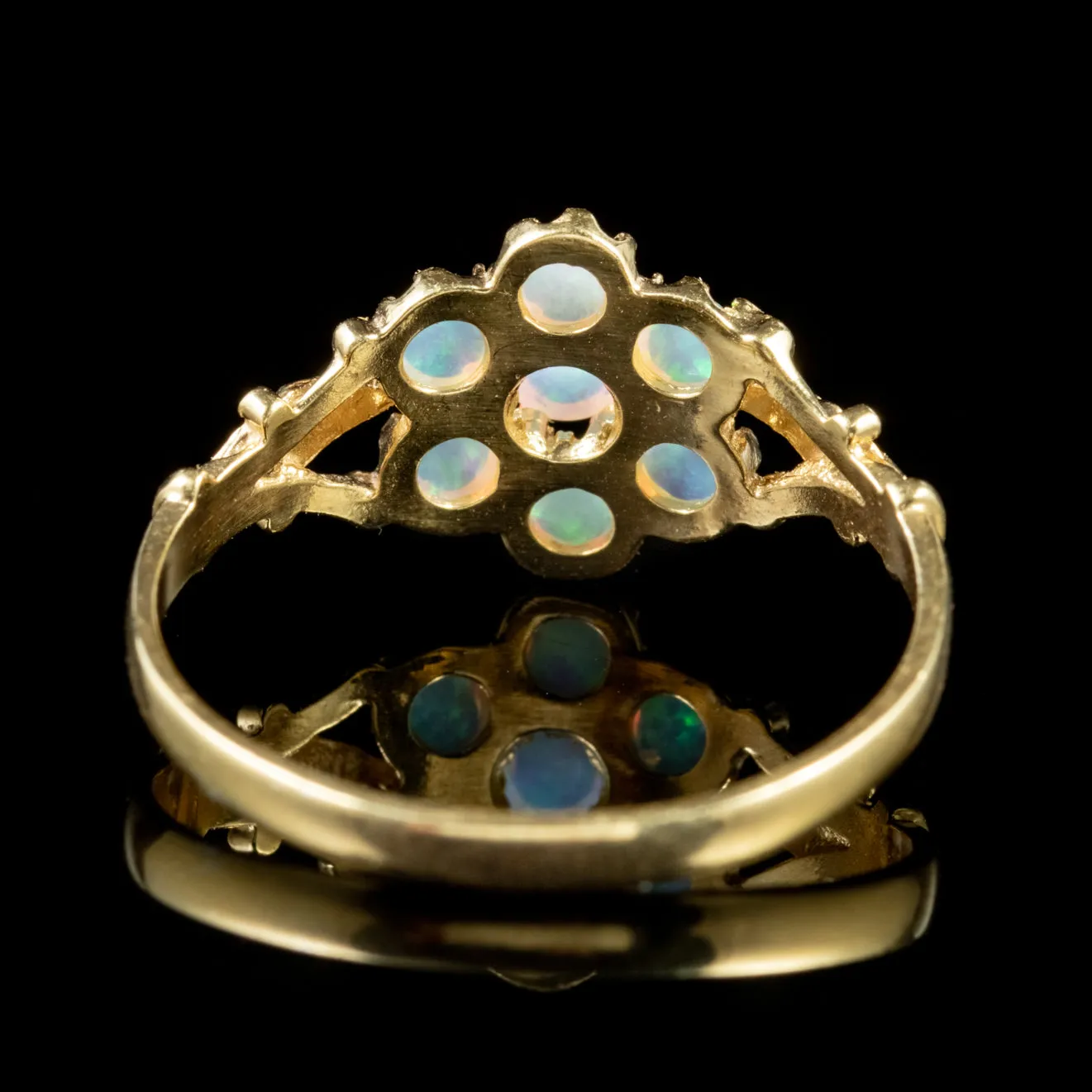 Opal Flower Ring 18Ct Gold On Silver