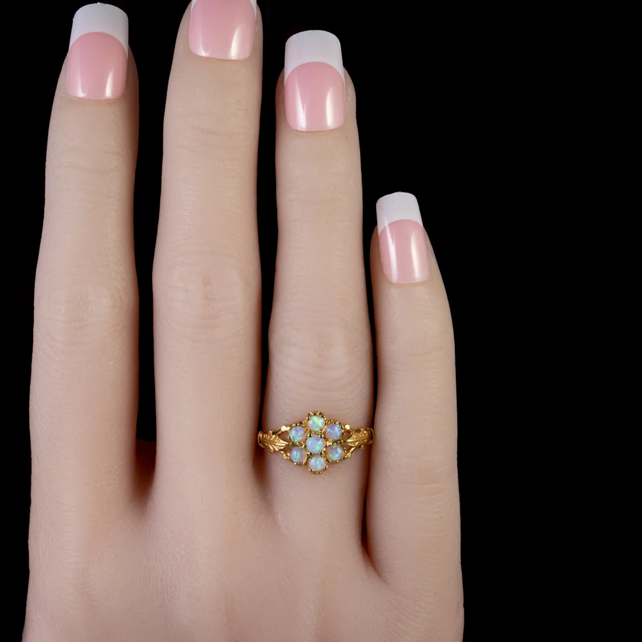 Opal Flower Ring 18Ct Gold On Silver
