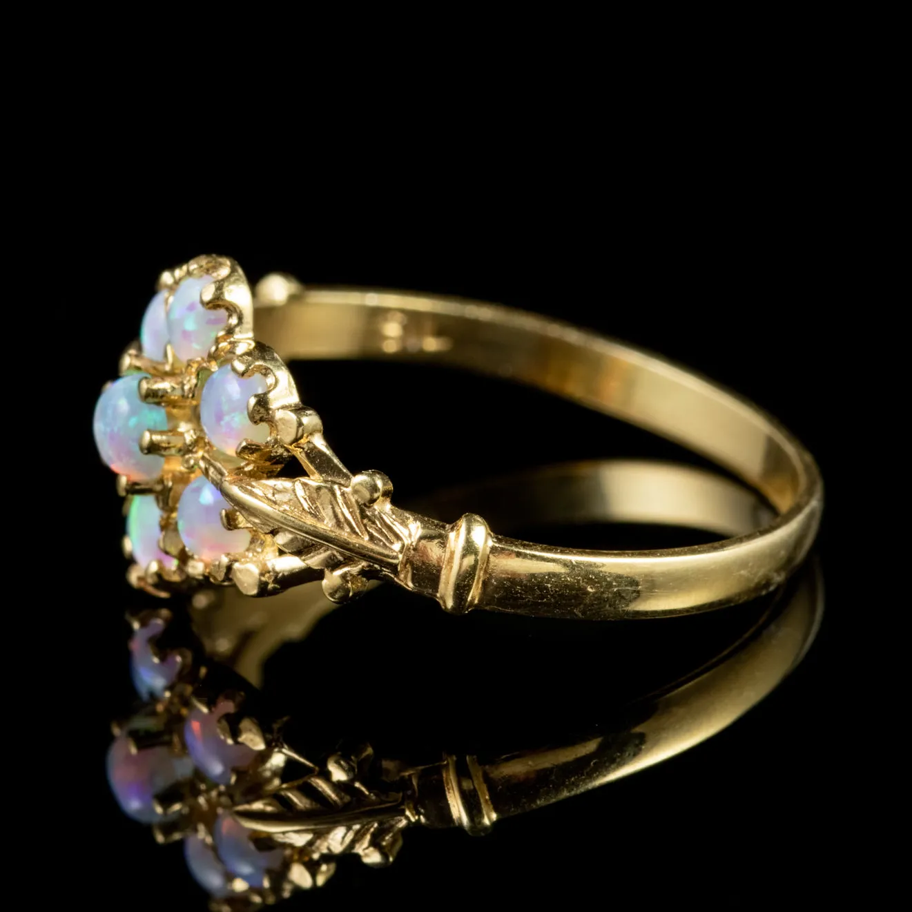 Opal Flower Ring 18Ct Gold On Silver