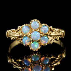 Opal Flower Ring 18Ct Gold On Silver