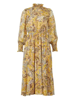 Paisley Mock Neck Maxi Dress in Bright Daffodil