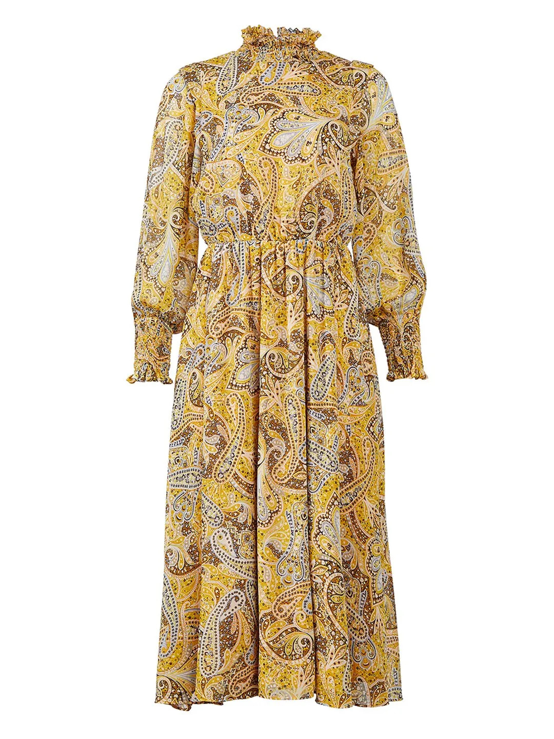 Paisley Mock Neck Maxi Dress in Bright Daffodil