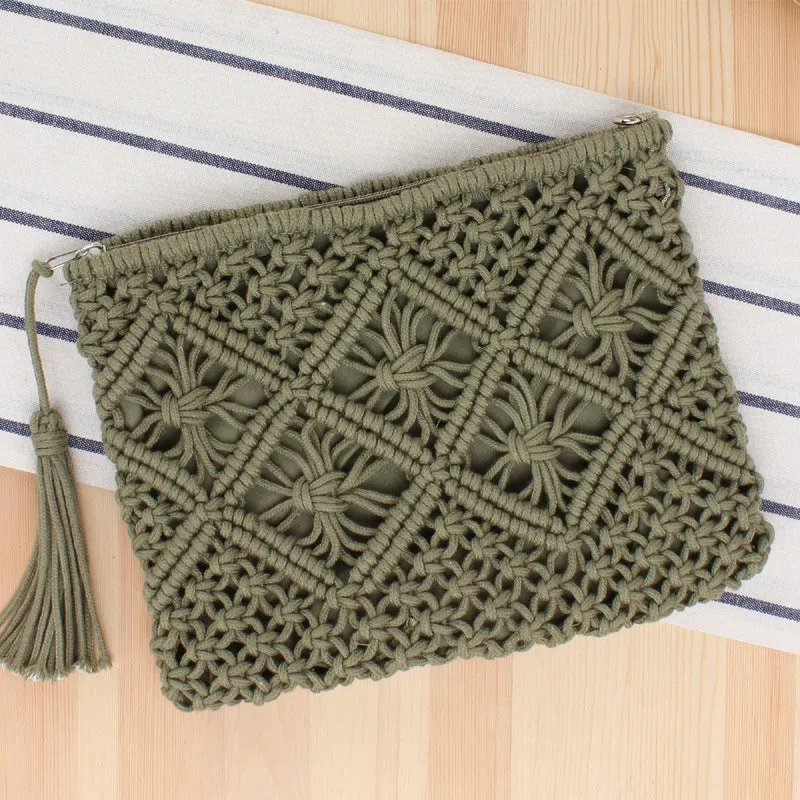 Paziye Boho Tassel Woven Straw Clutch Bag