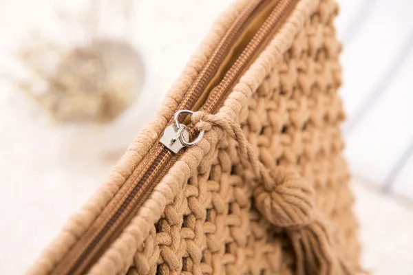 Paziye Boho Tassel Woven Straw Clutch Bag