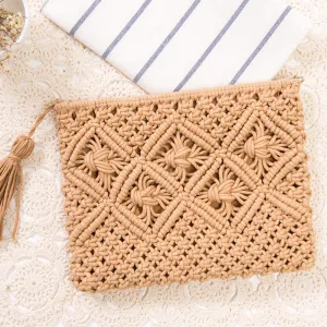 Paziye Boho Tassel Woven Straw Clutch Bag