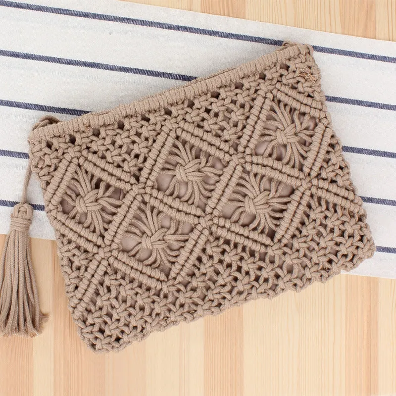Paziye Boho Tassel Woven Straw Clutch Bag