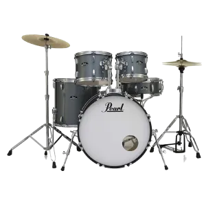 Pearl ROADSHOW CHARCOAL METALLIC 5 Pc Drum Kit (20" kick) w/ Hardware Throne Cymbals (14HH/16CR/20R)