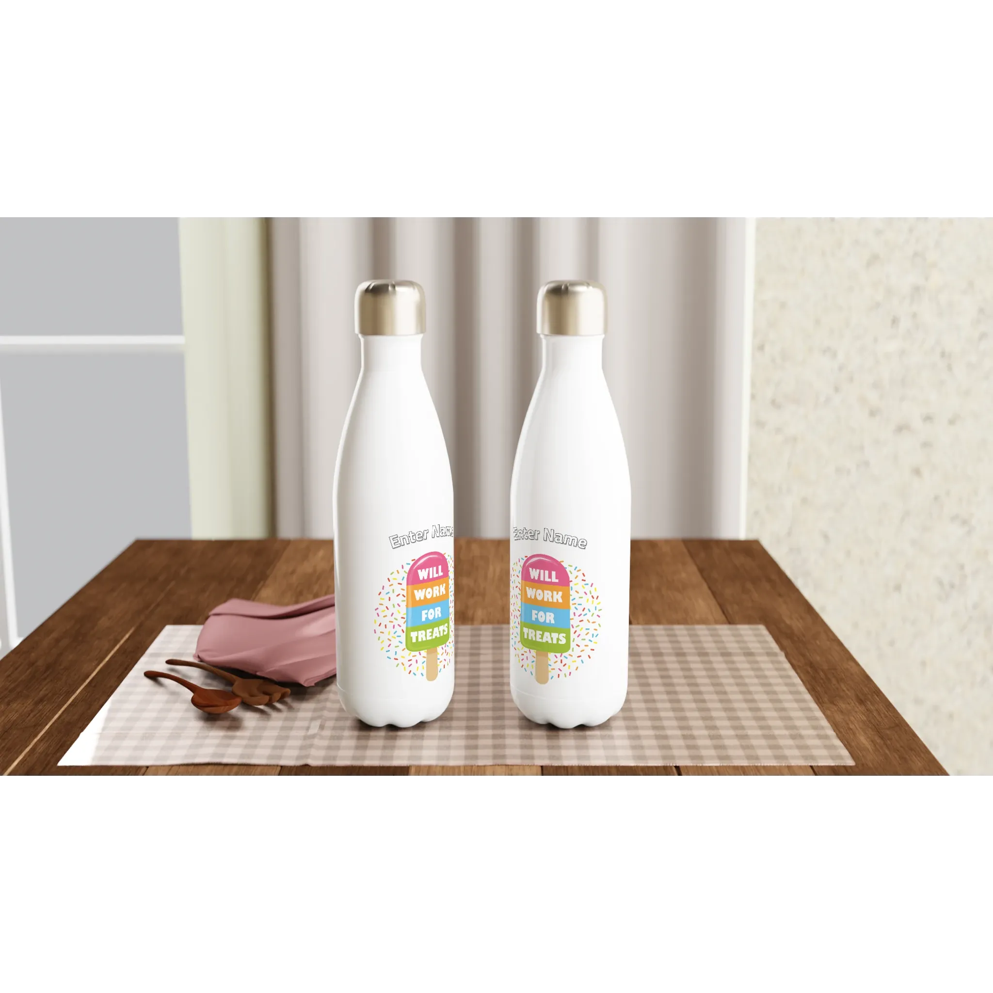 Personalisable White 17oz Stainless Steel Water Bottle - Work For Treats