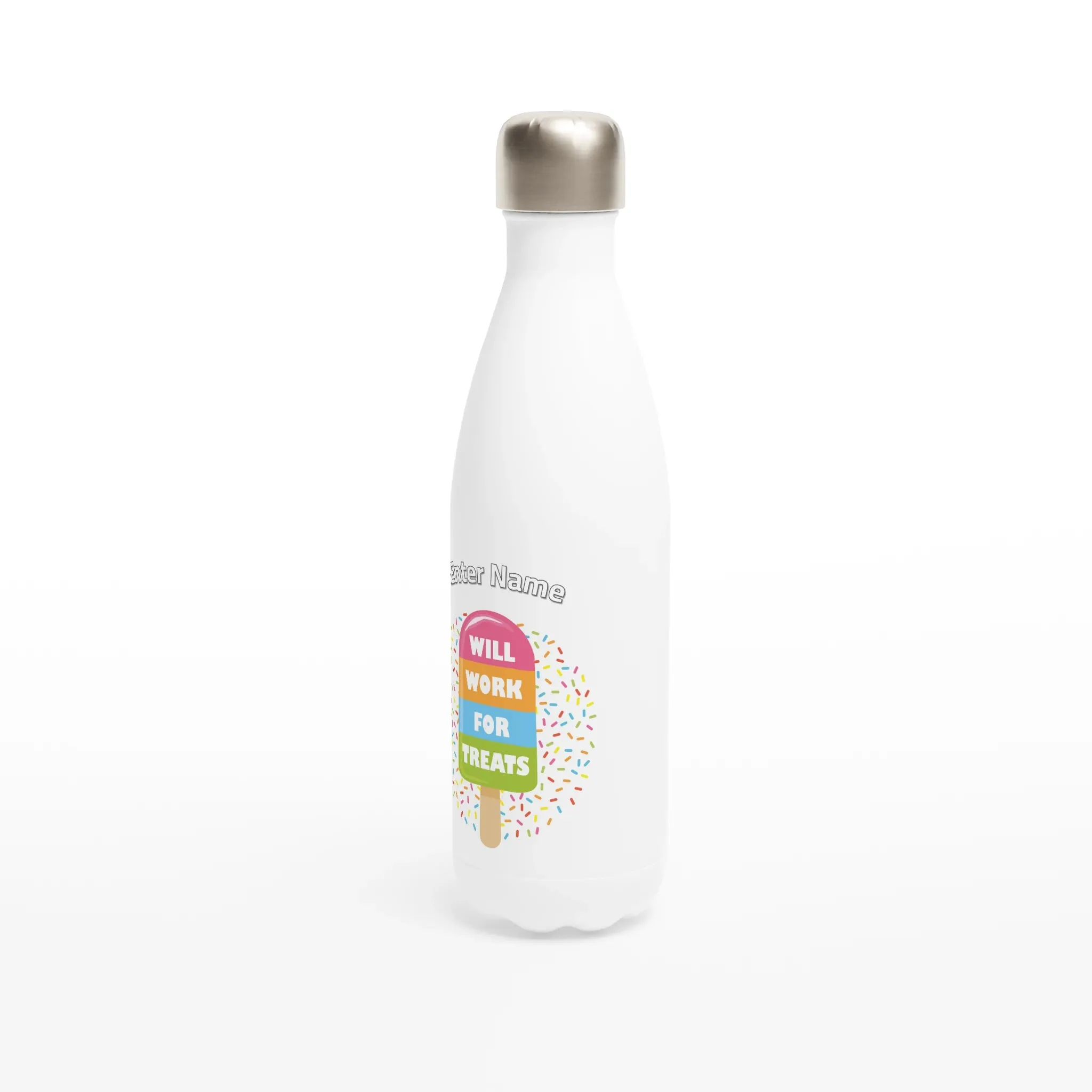 Personalisable White 17oz Stainless Steel Water Bottle - Work For Treats