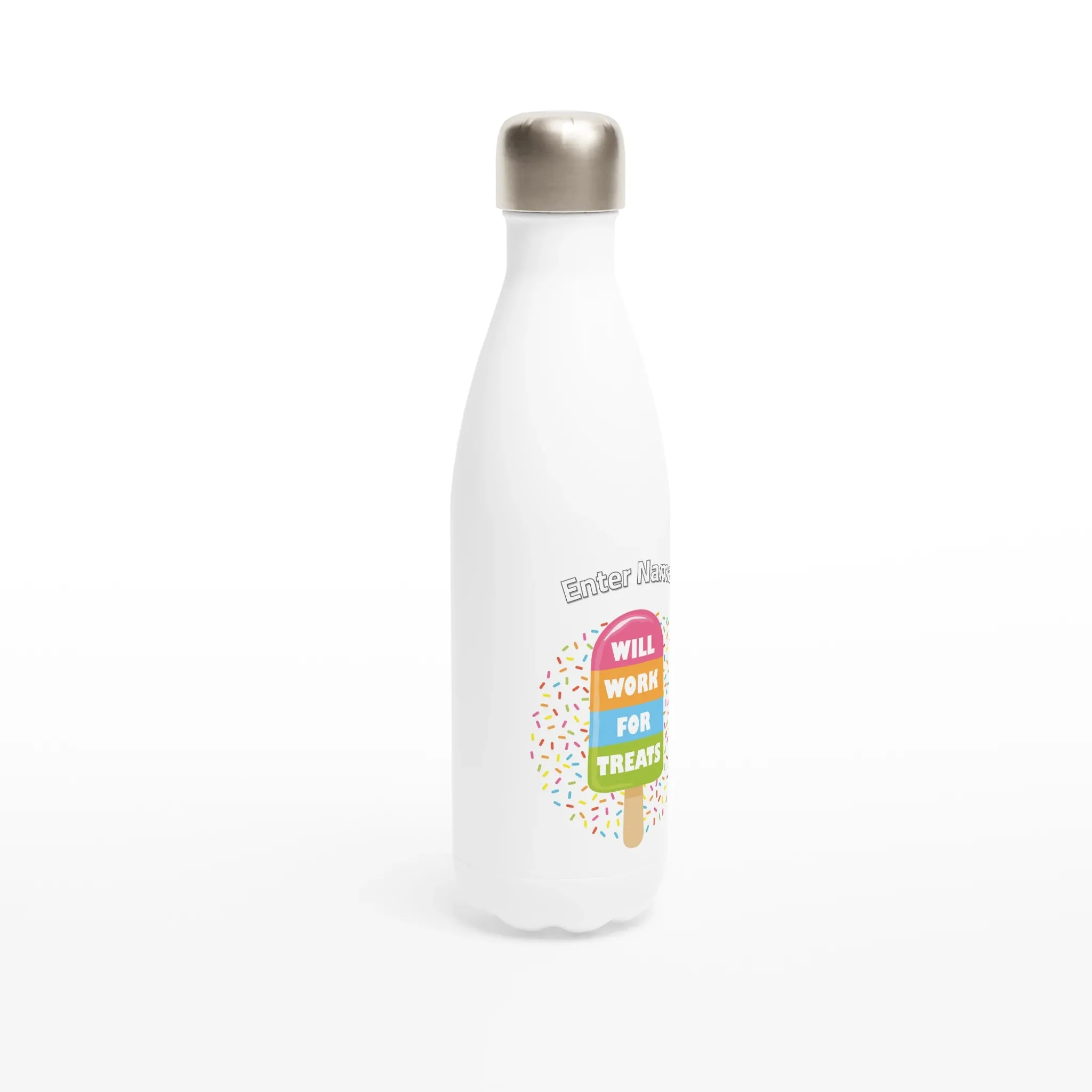 Personalisable White 17oz Stainless Steel Water Bottle - Work For Treats