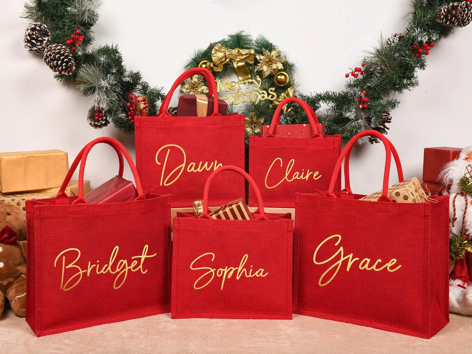 Personalized Christmas Gift Bags, Red Gift Bags,Xmas Gift Bags, Christmas Party Bags,Christmas Sacks,Custom Christmas Gift Bag,Christmas Eve