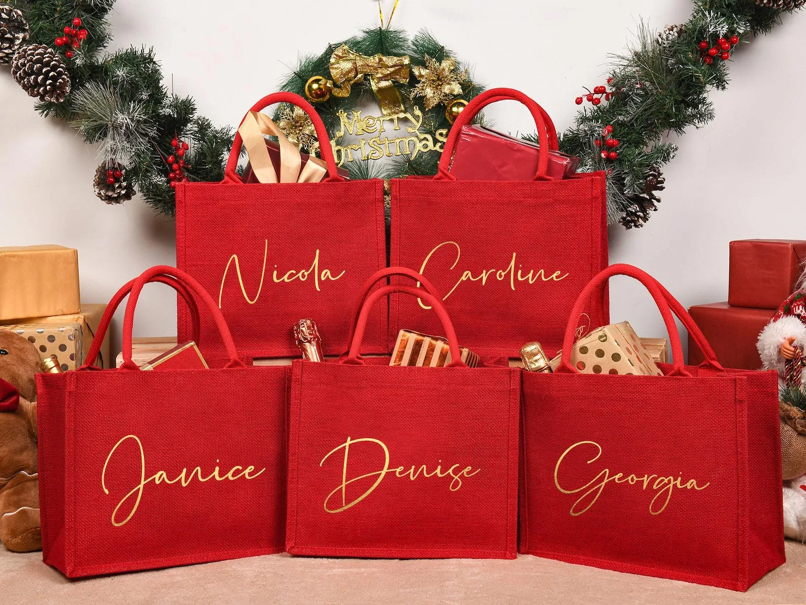 Personalized Christmas Gift Bags, Red Gift Bags,Xmas Gift Bags, Christmas Party Bags,Christmas Sacks,Custom Christmas Gift Bag,Christmas Eve