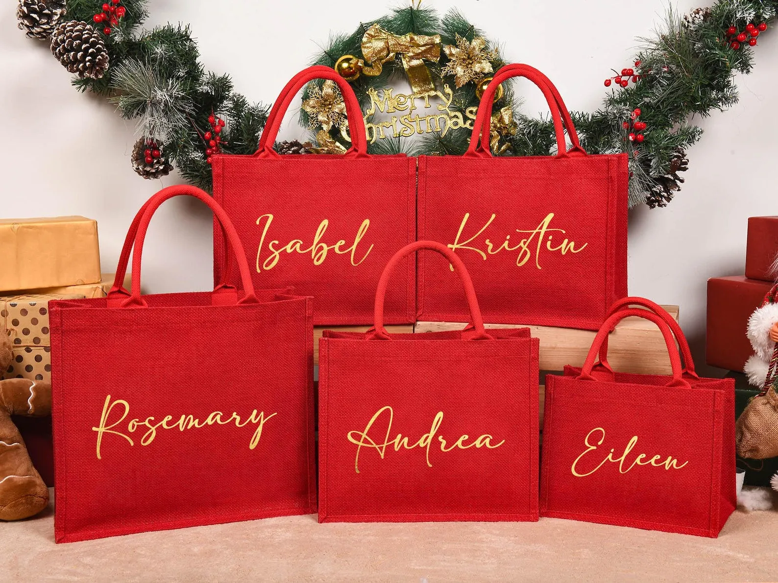 Personalized Christmas Gift Bags, Red Gift Bags,Xmas Gift Bags, Christmas Party Bags,Christmas Sacks,Custom Christmas Gift Bag,Christmas Eve