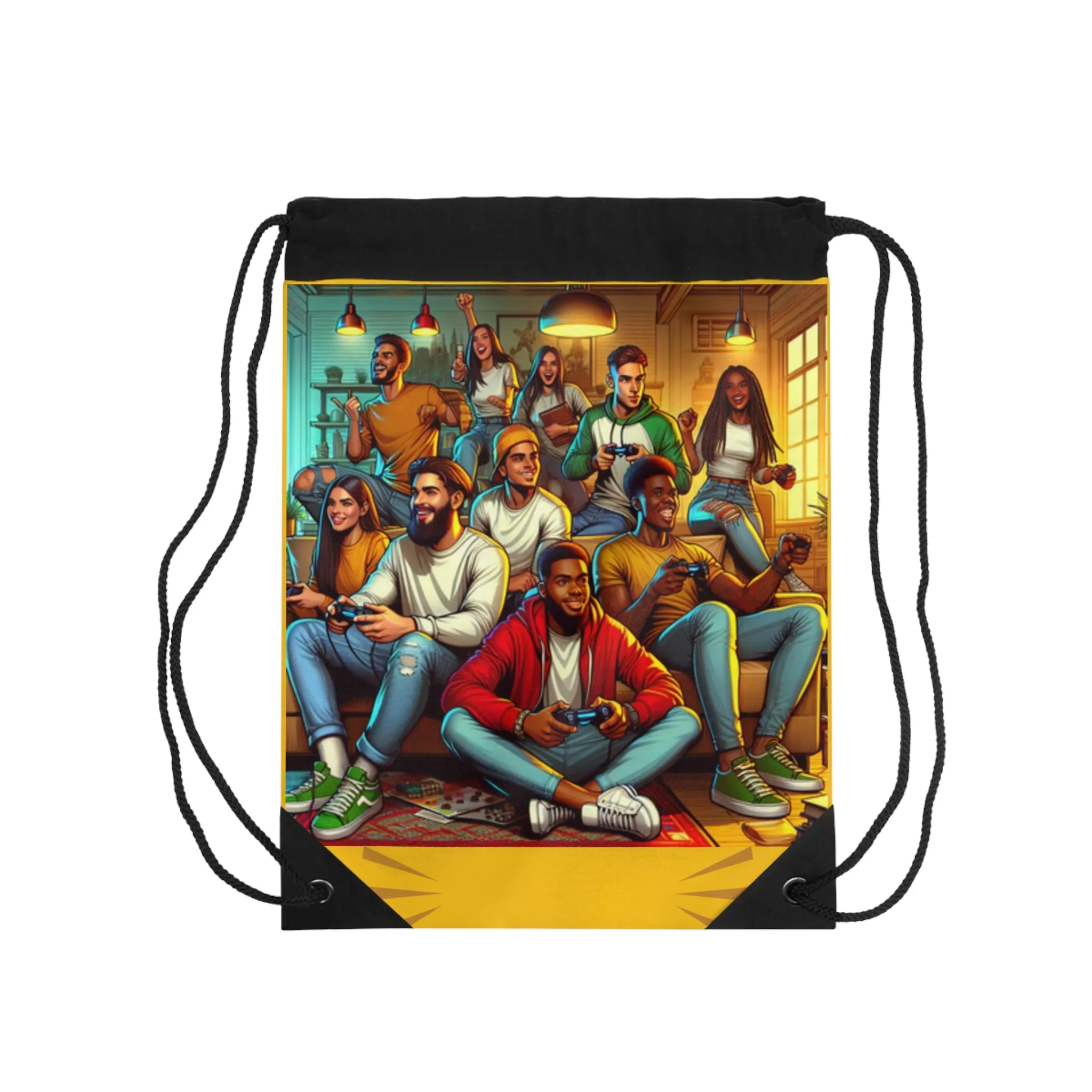 'Playing Video Games with Friends' Drawstring Bag