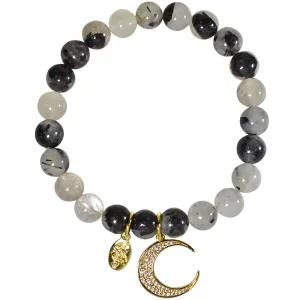Precious Cathedral Quartz CZ Moonlight 8mm Stretch Bracelet (Goldtone)