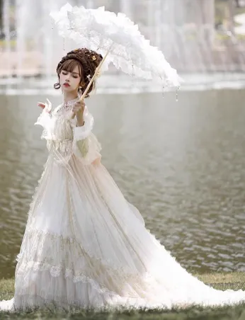 Quaint Lass~Gorgeous Wedding Lolita Flower Trailing Dress