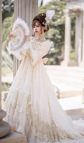 Quaint Lass~Gorgeous Wedding Lolita Flower Trailing Dress