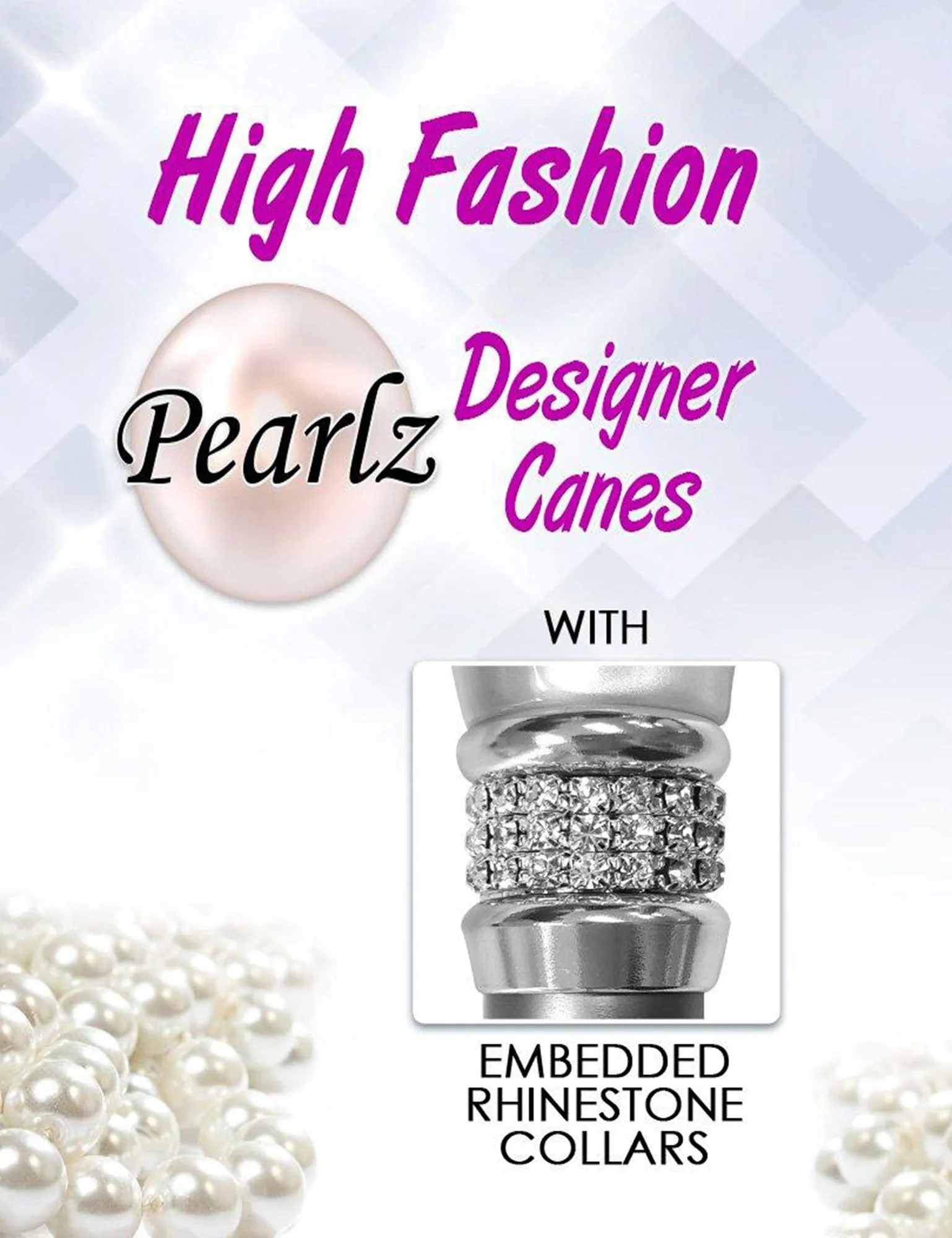 Rhinestone Designer Cane: Luxurious Golden Day Exquisite Pearlz