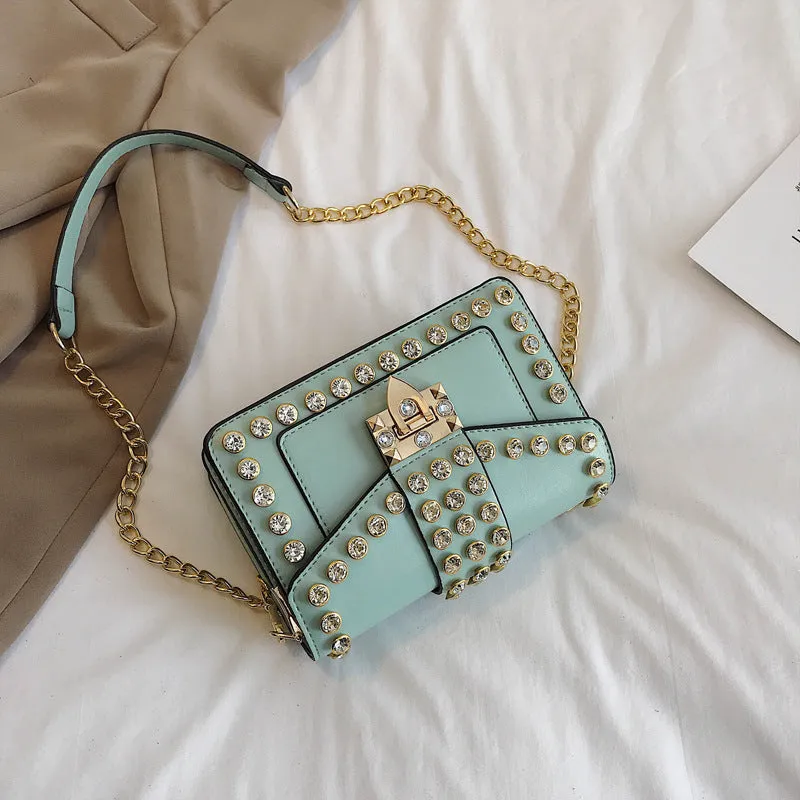 Rhinestone Rivet Chain Shoulder Bag