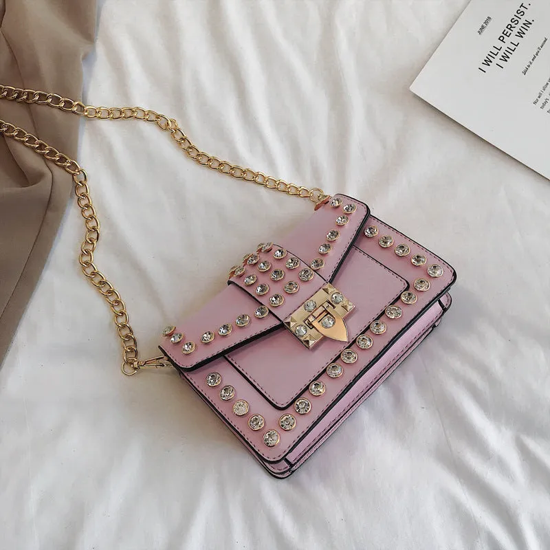 Rhinestone Rivet Chain Shoulder Bag