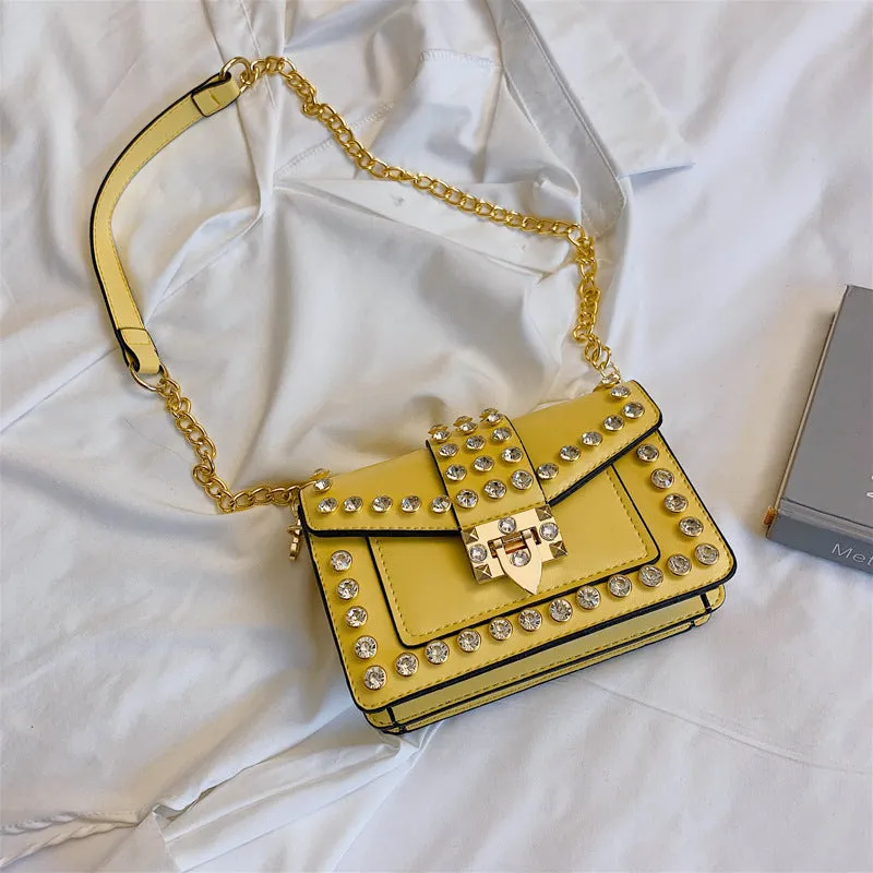 Rhinestone Rivet Chain Shoulder Bag
