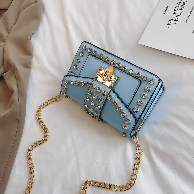 Rhinestone Rivet Chain Shoulder Bag