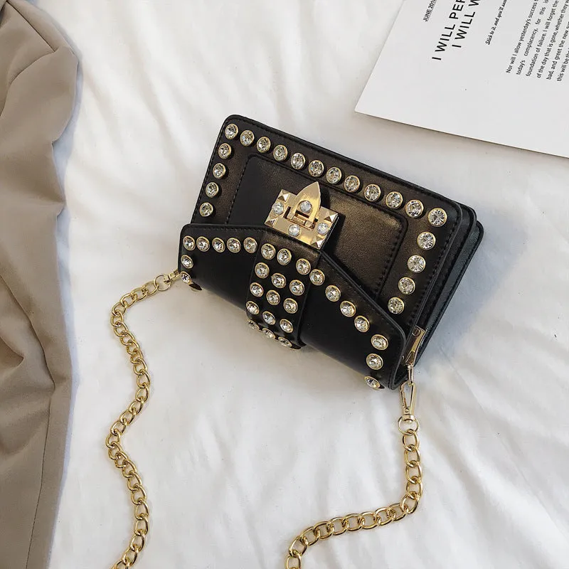 Rhinestone Rivet Chain Shoulder Bag