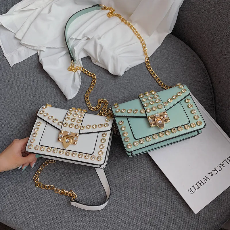 Rhinestone Rivet Chain Shoulder Bag