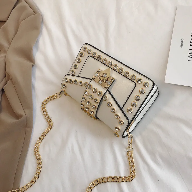 Rhinestone Rivet Chain Shoulder Bag