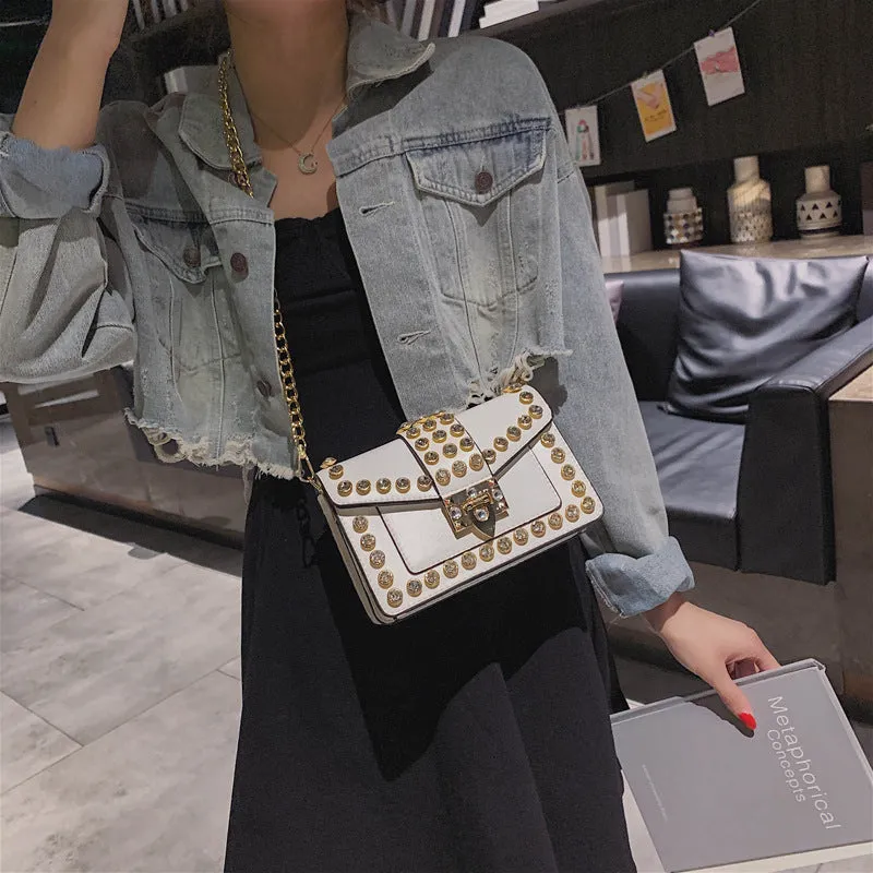 Rhinestone Rivet Chain Shoulder Bag