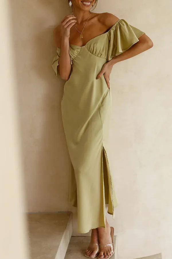 Satin Boat Neck Pleated Dress