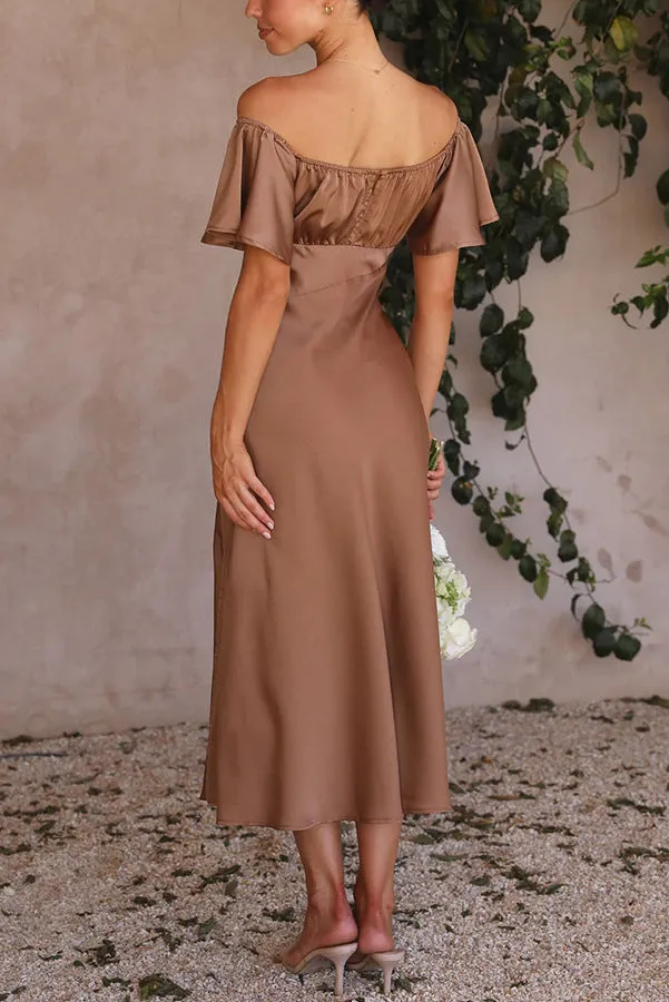 Satin Boat Neck Pleated Dress