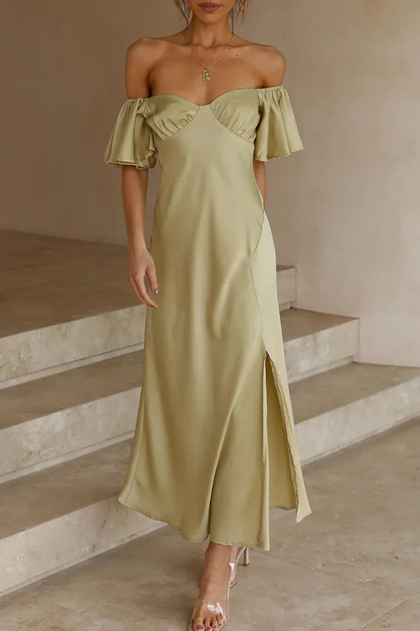 Satin Boat Neck Pleated Dress