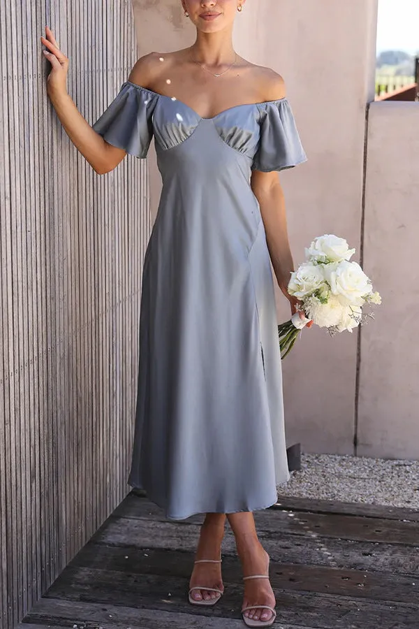 Satin Boat Neck Pleated Dress