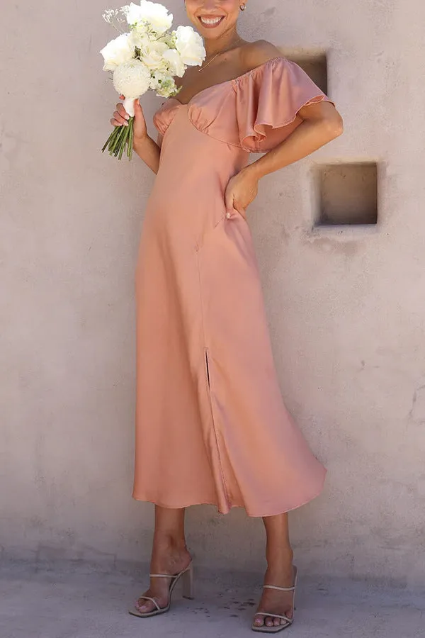 Satin Boat Neck Pleated Dress