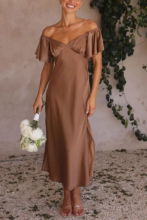 Satin Boat Neck Pleated Dress
