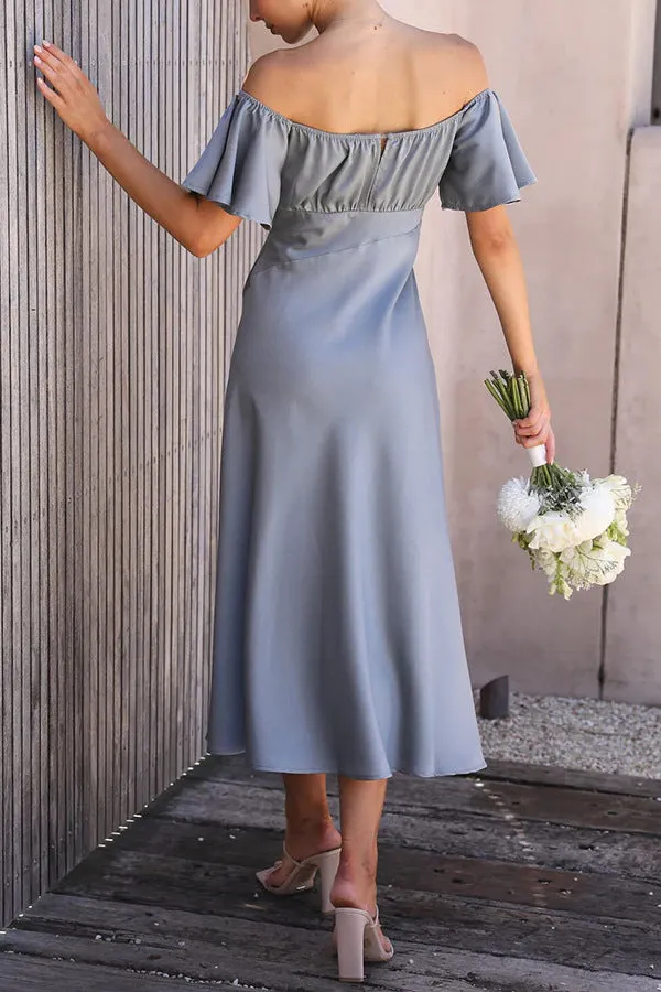 Satin Boat Neck Pleated Dress
