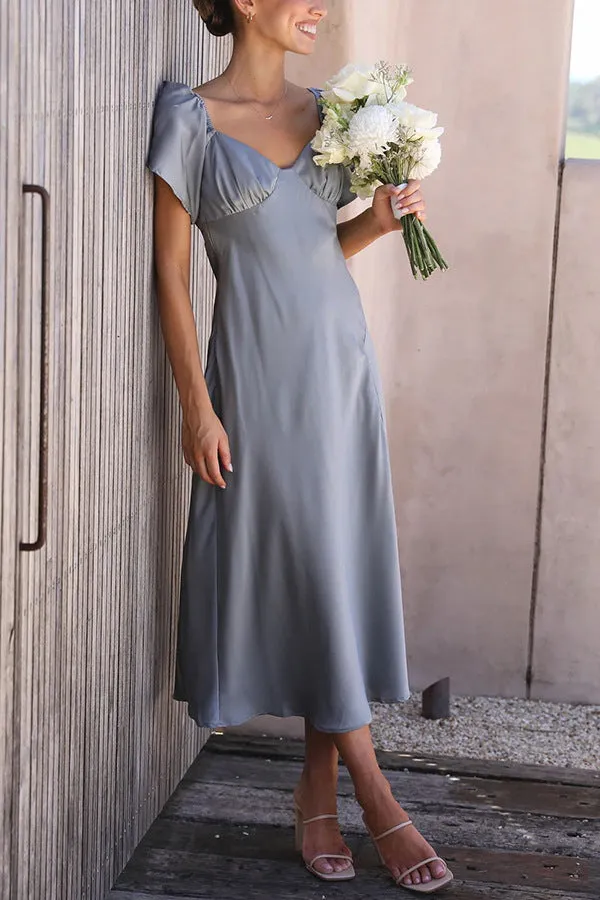 Satin Boat Neck Pleated Dress